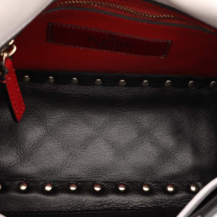 Pre Owned Valentino White Leather Medium Rockstud Spike VLTN Shoulder Bag