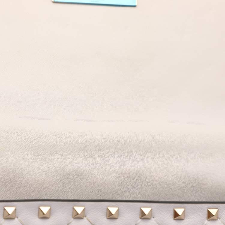 Pre Owned Valentino White Leather Medium Rockstud Spike VLTN Shoulder Bag