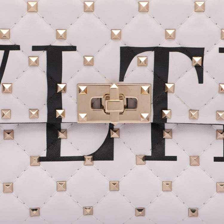 Pre Owned Valentino White Leather Medium Rockstud Spike VLTN Shoulder Bag