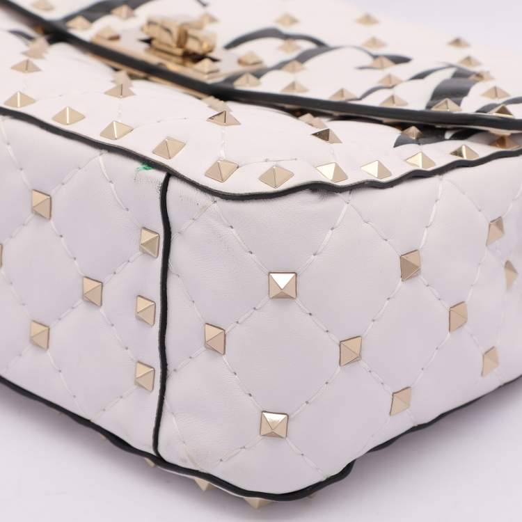 Pre Owned Valentino White Leather Medium Rockstud Spike VLTN Shoulder Bag