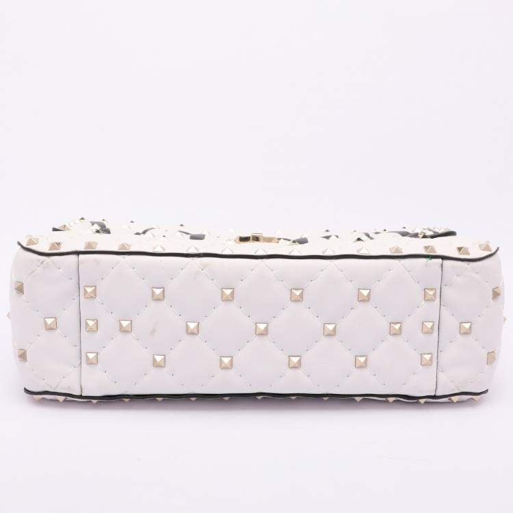 Pre Owned Valentino White Leather Medium Rockstud Spike VLTN Shoulder Bag