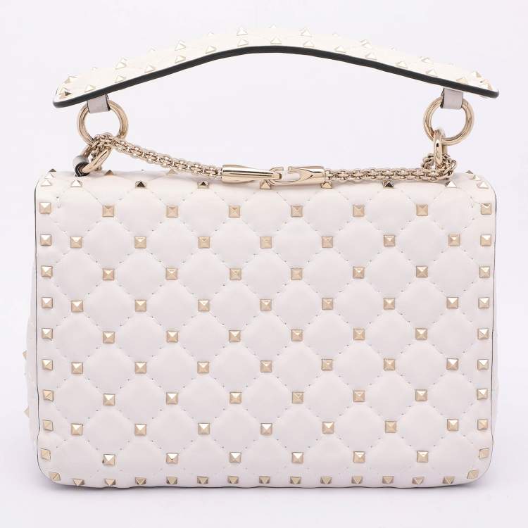 Pre Owned Valentino White Leather Medium Rockstud Spike VLTN Shoulder Bag
