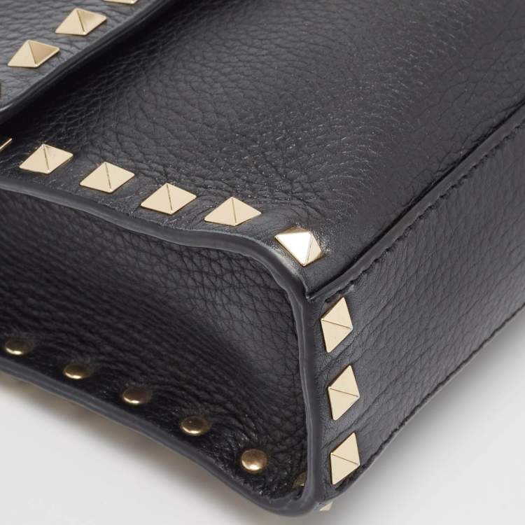 Pre Owned Valentino Black Leather Rockstud Flap Crossbody Bag