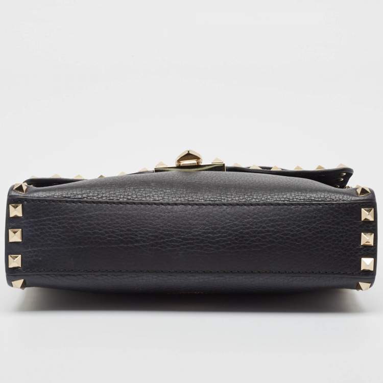Pre Owned Valentino Black Leather Rockstud Flap Crossbody Bag