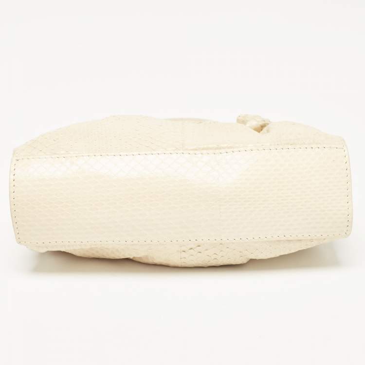 Pre Owned Valentino Cream Snakeskin Flower Appliqué Clutch Bag