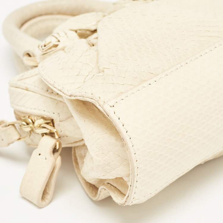 Pre Owned Valentino Cream Snakeskin Flower Appliqué Clutch Bag
