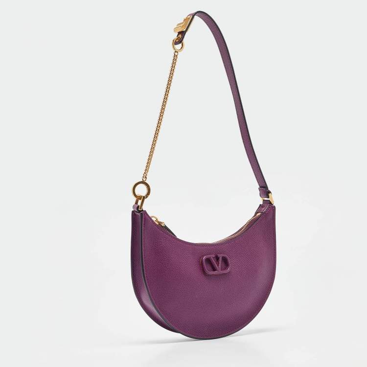 Pre Owned Valentino Purple Leather Mini VLogo Signature Hobo