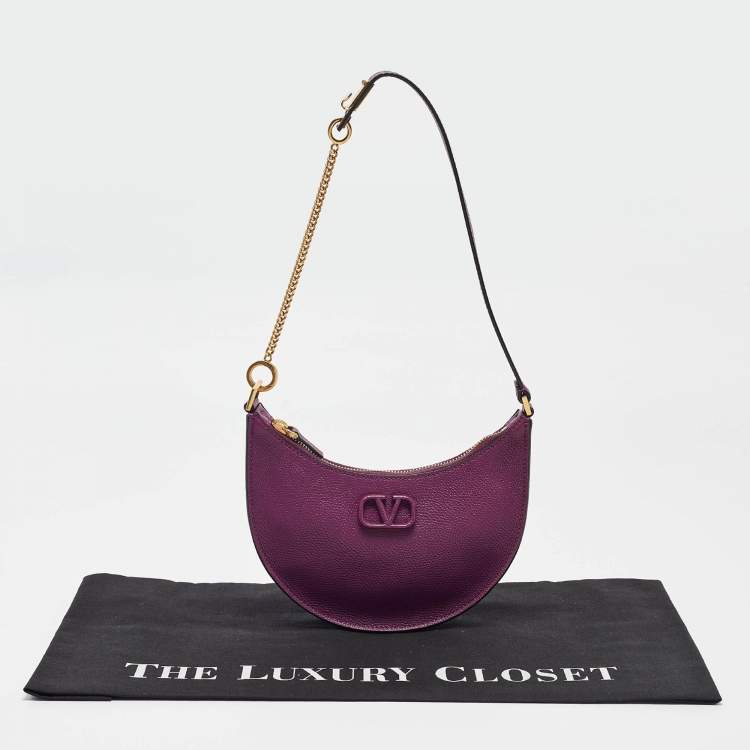 Pre Owned Valentino Purple Leather Mini VLogo Signature Hobo