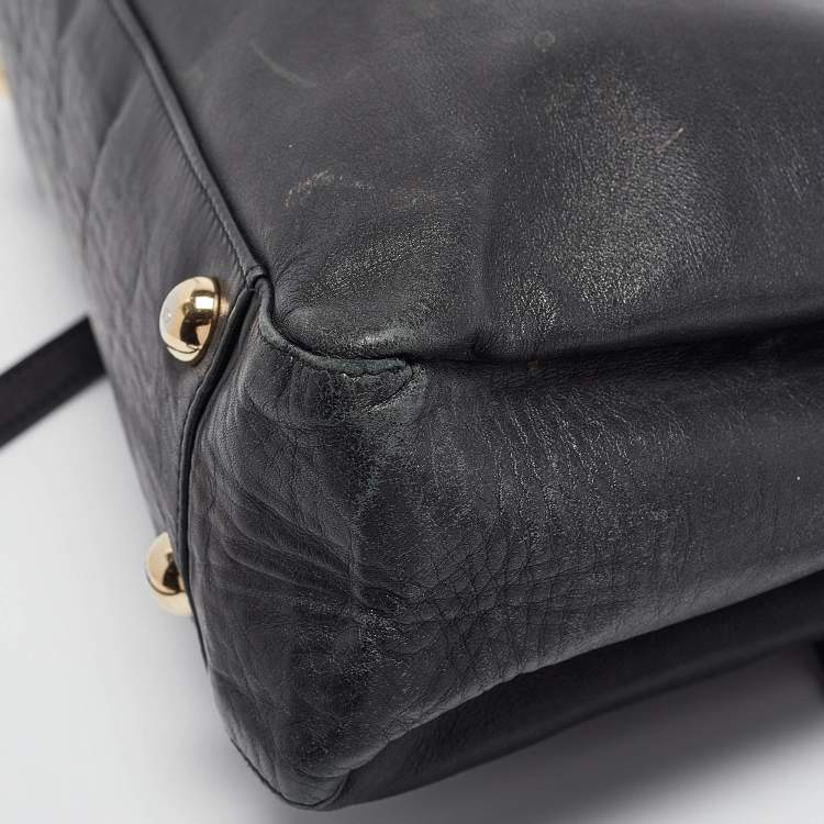 Pre Owned Valentino Black Leather Bow Top Handle Bag