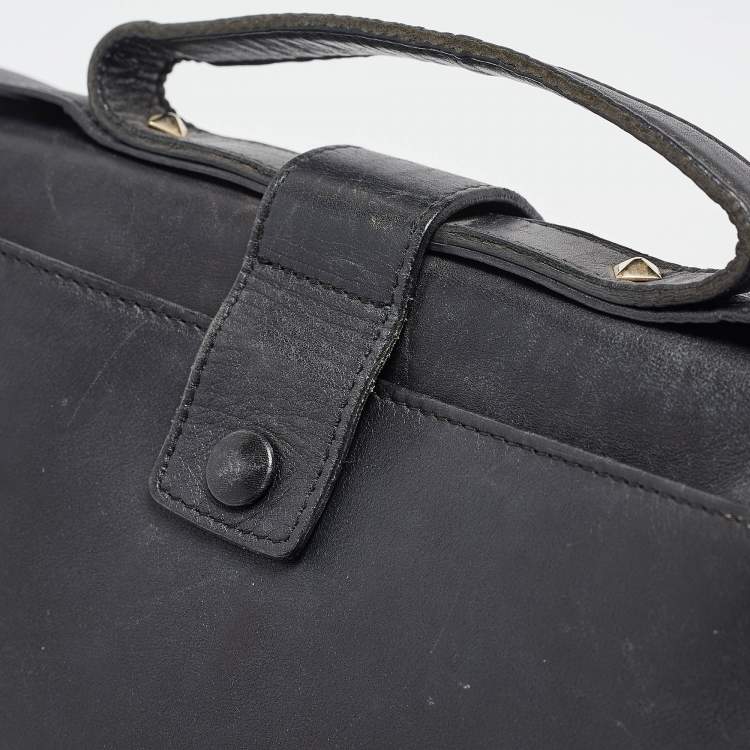 Pre Owned Valentino Black Leather Bow Top Handle Bag