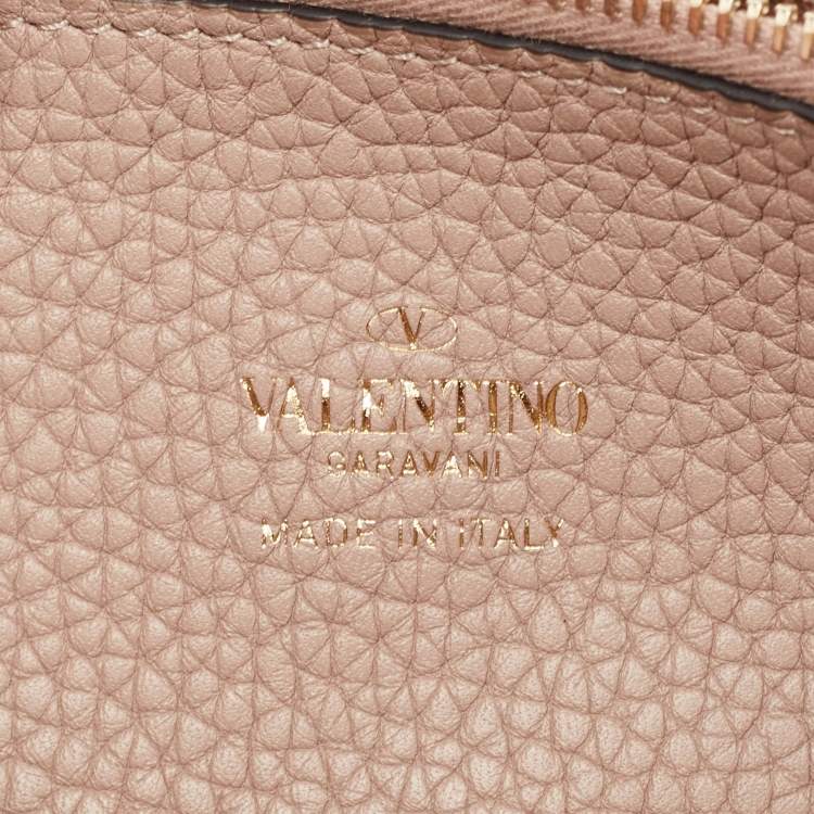 Pre Owned Valentino Dusty Pink Leather Rockstud Zip Around Wallet