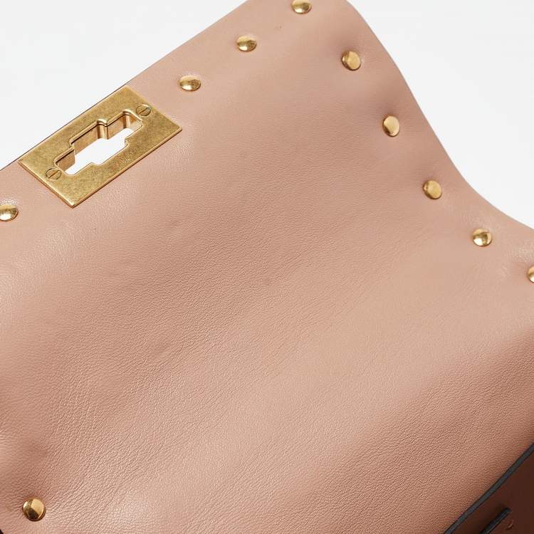 Pre Owned Valentino Dusty Pink Leather Small Roman Stud Chain Mail Shoulder Bag