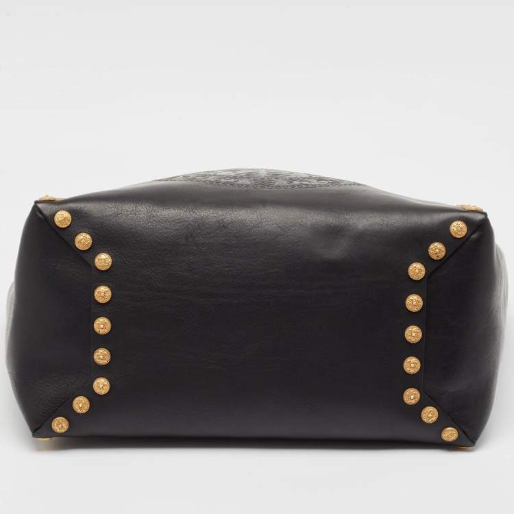 Pre Owned Valentino Black Leather Gryphon Zodiac Studded Tote