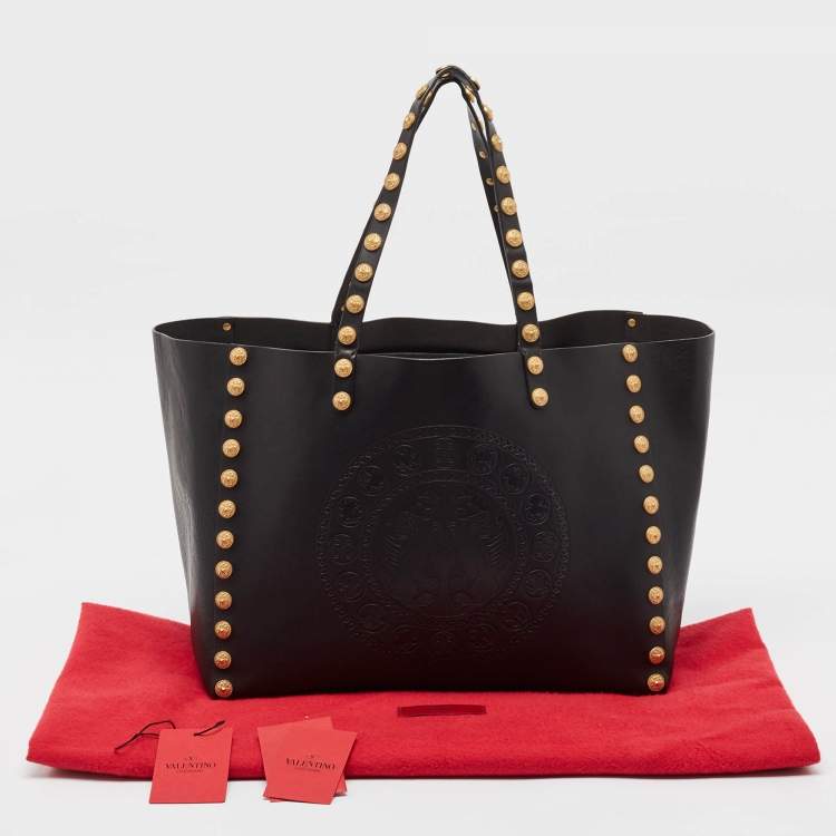 Pre Owned Valentino Black Leather Gryphon Zodiac Studded Tote