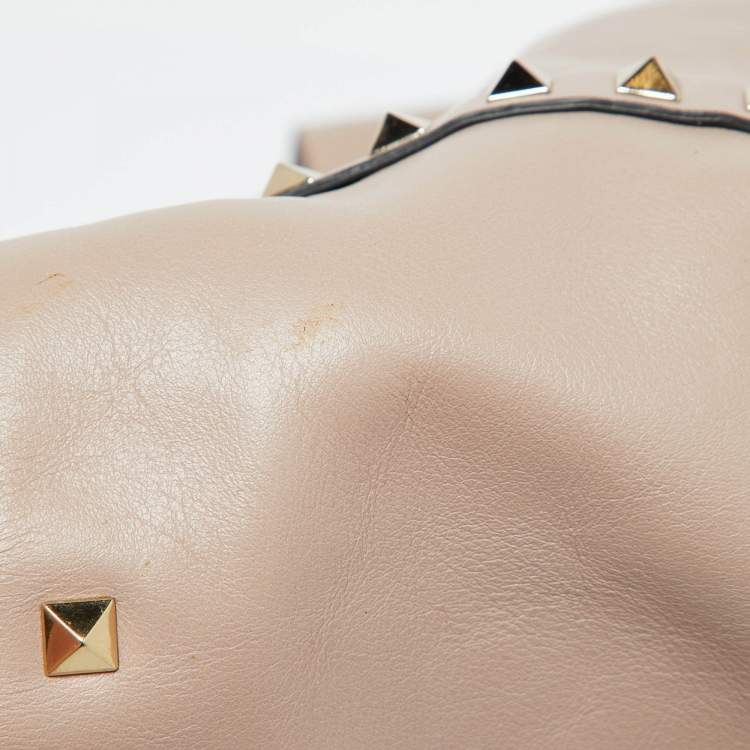 Pre Owned Valentino Pink Leather Medium Rockstud Trapeze Tote