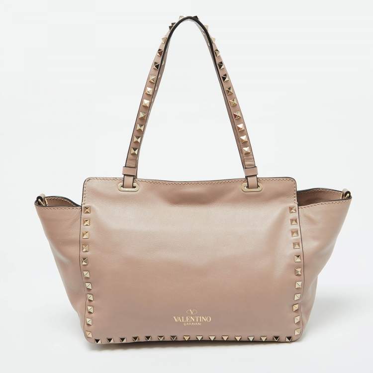 Pre Owned Valentino Pink Leather Medium Rockstud Trapeze Tote