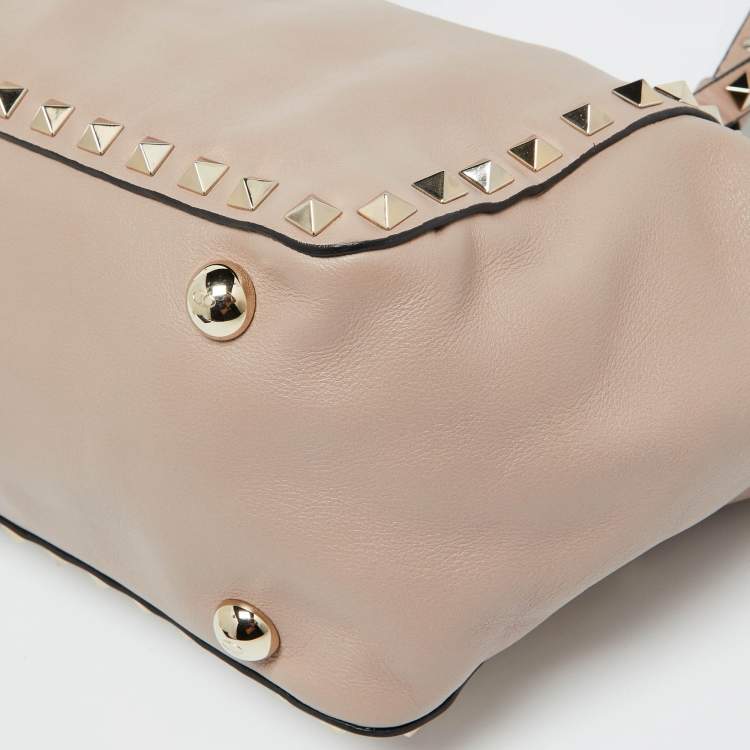 Pre Owned Valentino Pink Leather Medium Rockstud Trapeze Tote