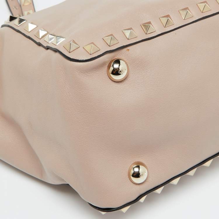 Pre Owned Valentino Pink Leather Medium Rockstud Trapeze Tote