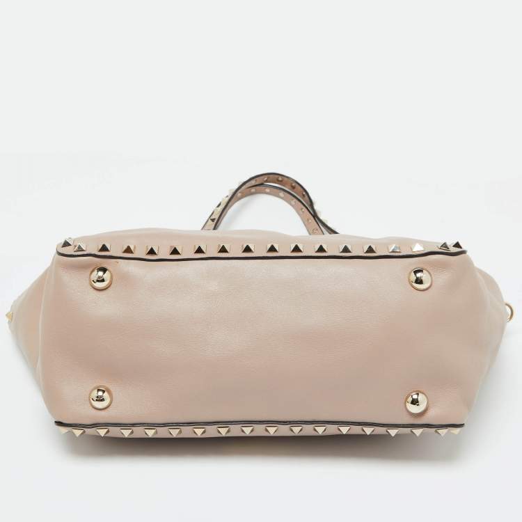 Pre Owned Valentino Pink Leather Medium Rockstud Trapeze Tote