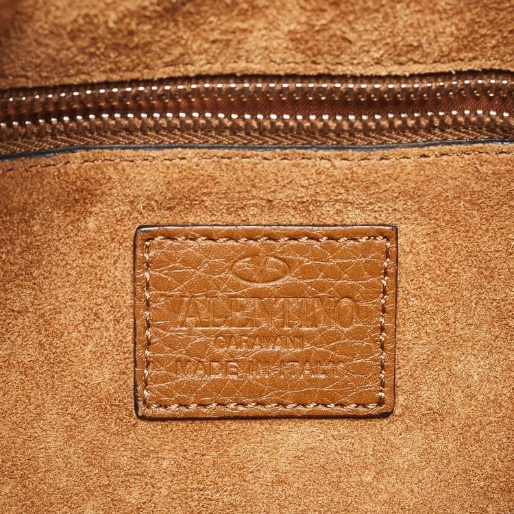Pre Owned Valentino Brown Leather Rockstud Drawstring Bucket Crossbody Bag