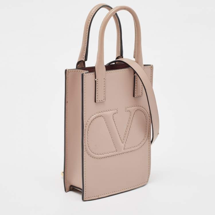 Pre Owned Valentino Beige Leather Mini VLogo Tote