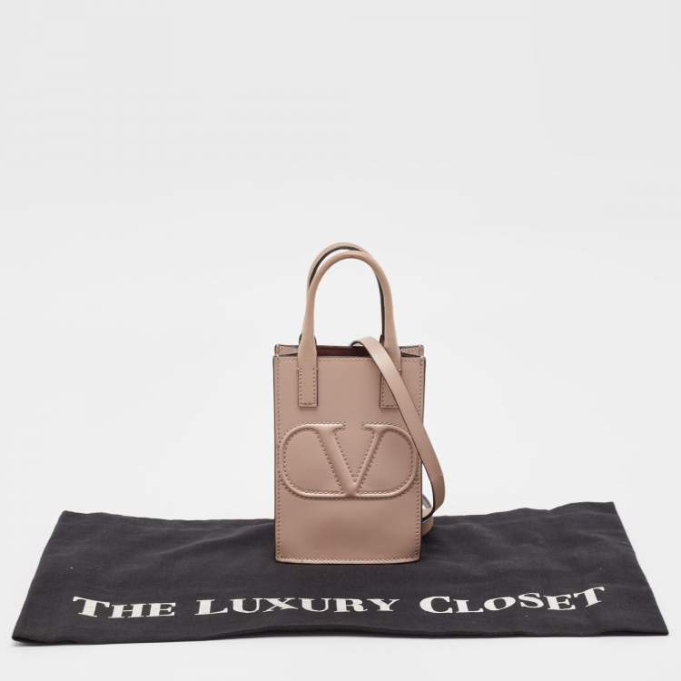 Pre Owned Valentino Beige Leather Mini VLogo Tote
