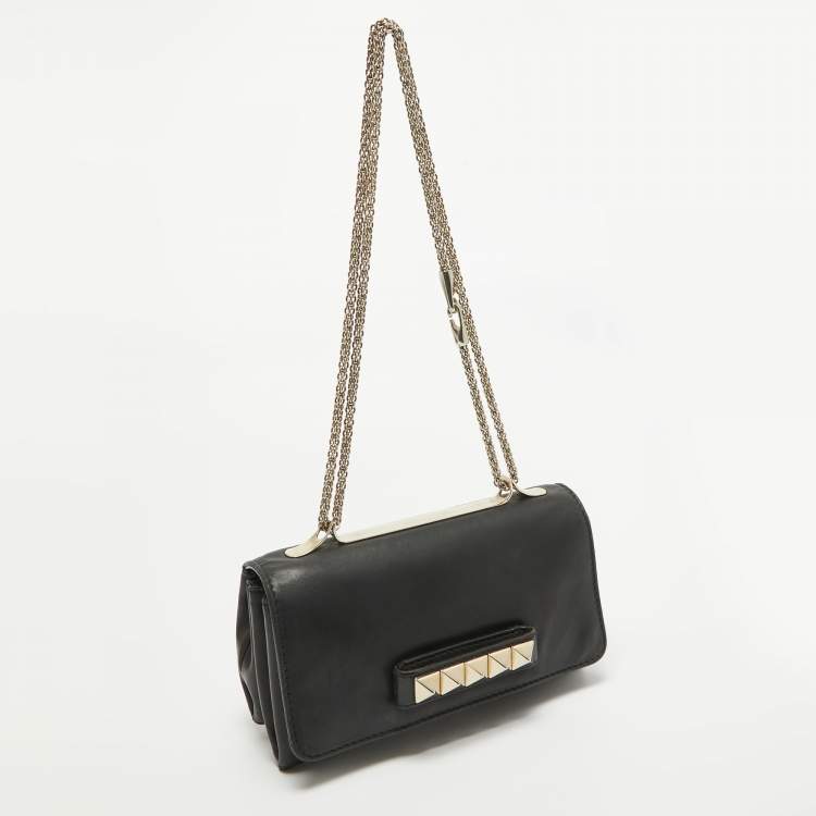 Pre Owned Valentino Black Leather Rockstud Va Va Voom Chain Clutch