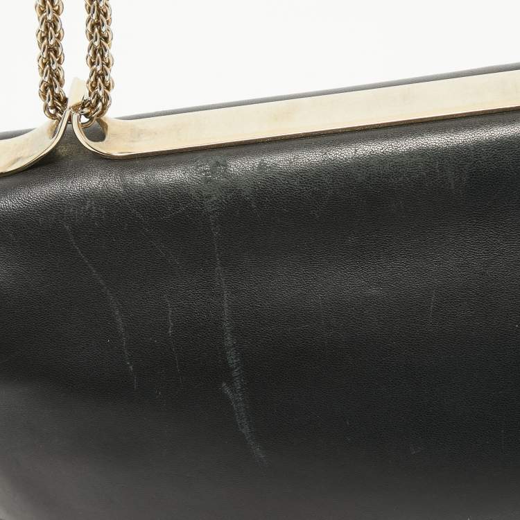 Pre Owned Valentino Black Leather Rockstud Va Va Voom Chain Clutch