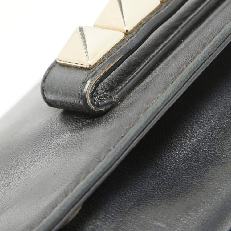 Pre Owned Valentino Black Leather Rockstud Va Va Voom Chain Clutch