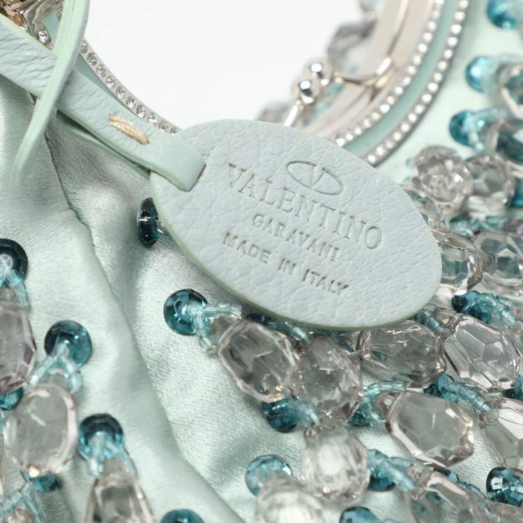 Pre Owned Valentino Blue Satin Embellished Raindrop Evening Satchel