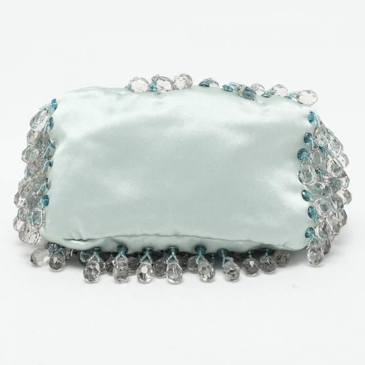 Pre Owned Valentino Blue Satin Embellished Raindrop Evening Satchel