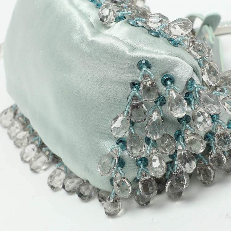 Pre Owned Valentino Blue Satin Embellished Raindrop Evening Satchel