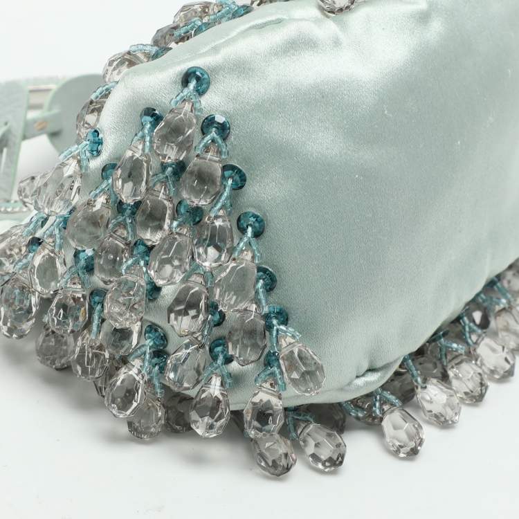 Pre Owned Valentino Blue Satin Embellished Raindrop Evening Satchel