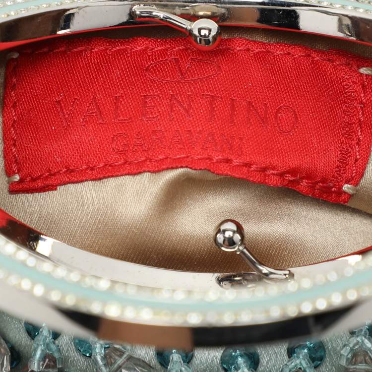 Pre Owned Valentino Blue Satin Embellished Raindrop Evening Satchel