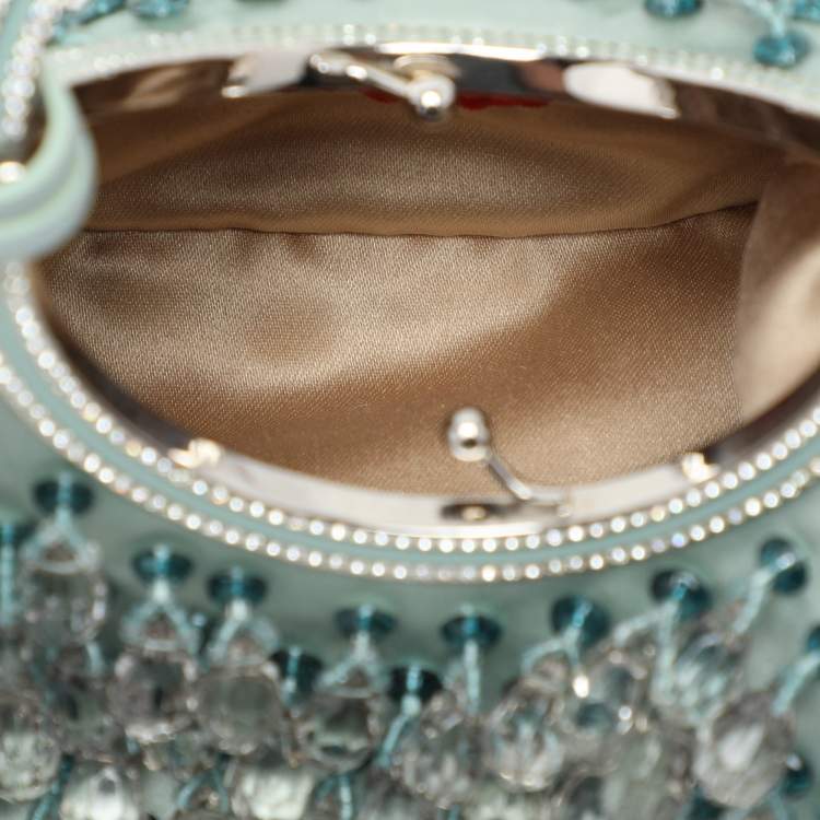 Pre Owned Valentino Blue Satin Embellished Raindrop Evening Satchel