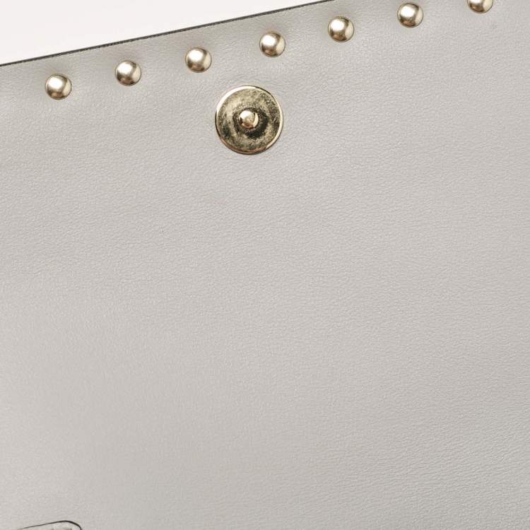 Pre Owned Valentino Ash Blue Leather Rockstud Chain Clutch