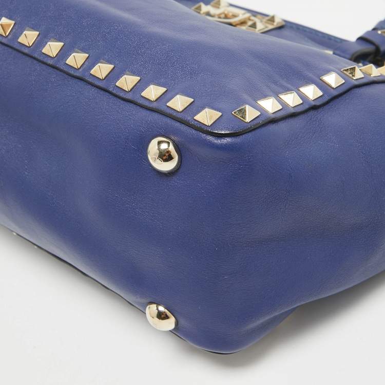 Pre Owned Valentino Blue Leather Small Rockstud Trapeze Tote