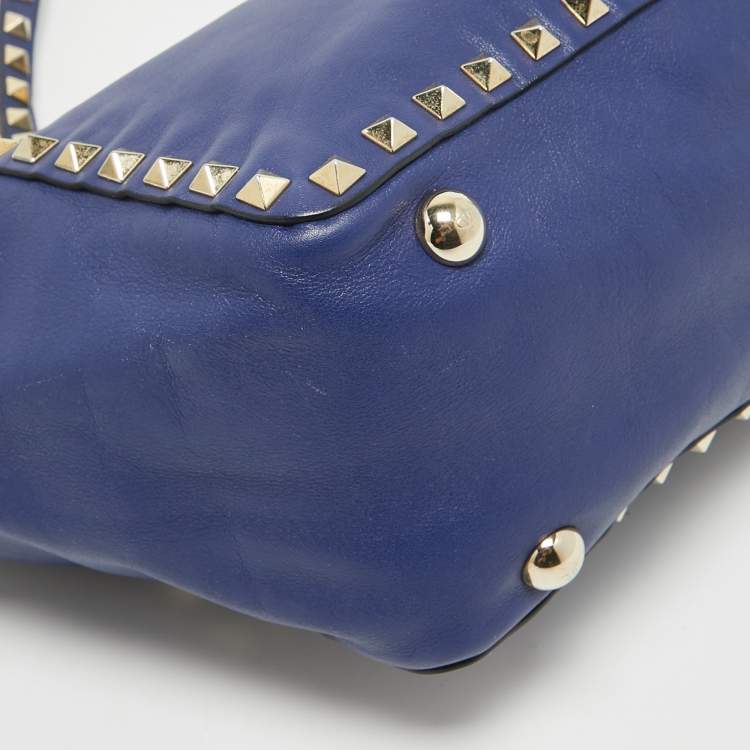 Pre Owned Valentino Blue Leather Small Rockstud Trapeze Tote