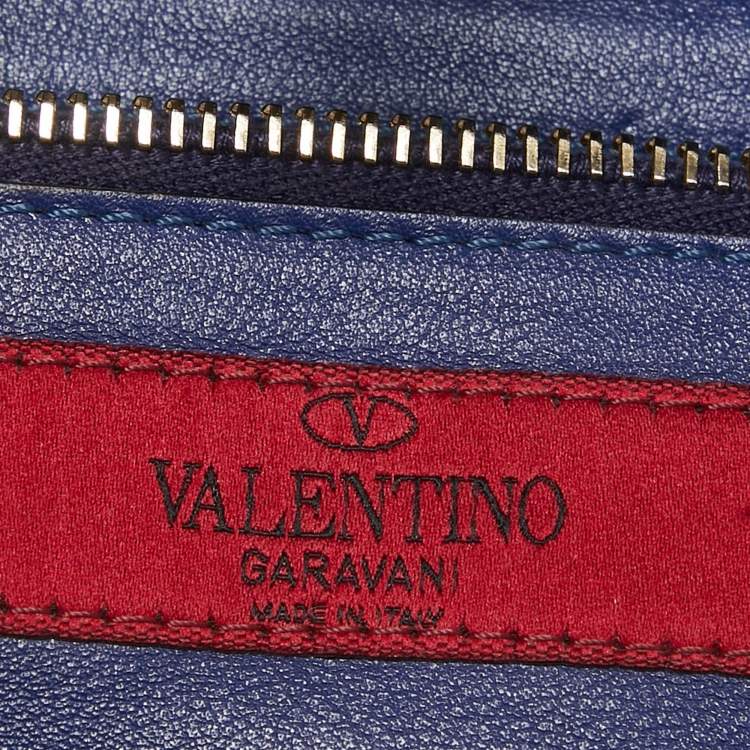 Pre Owned Valentino Blue Leather Small Rockstud Trapeze Tote