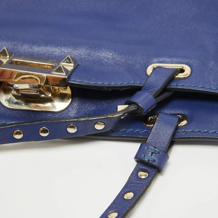 Pre Owned Valentino Blue Leather Small Rockstud Trapeze Tote