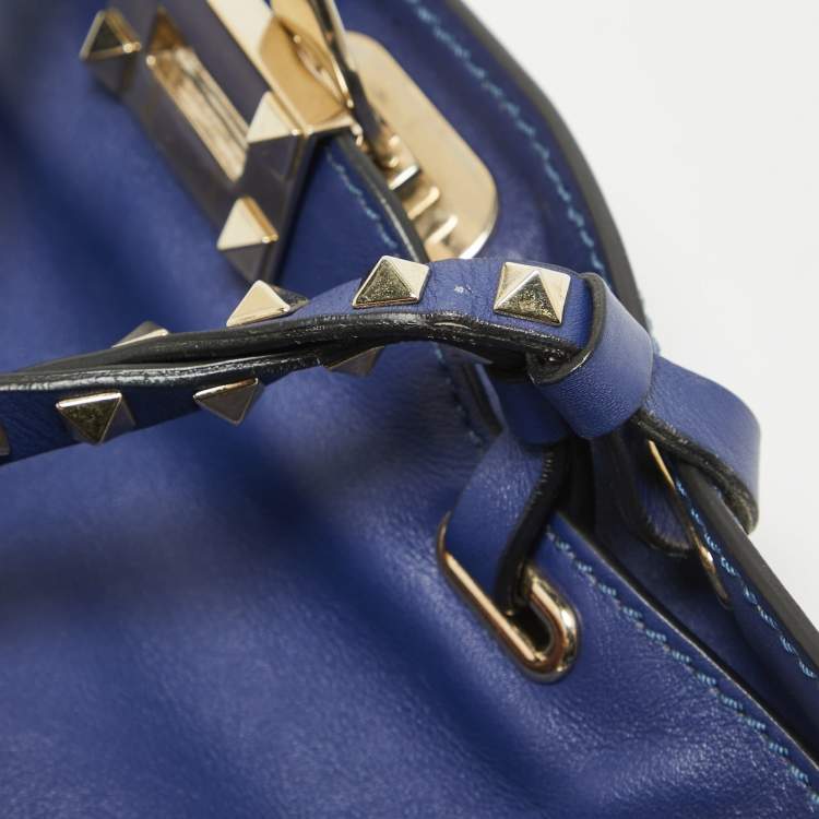 Pre Owned Valentino Blue Leather Small Rockstud Trapeze Tote