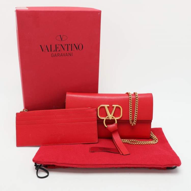 Pre Owned Valentino Red Leather VRing Shoulder Bag