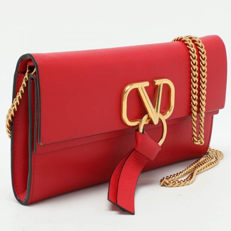 Pre Owned Valentino Red Leather VRing Shoulder Bag