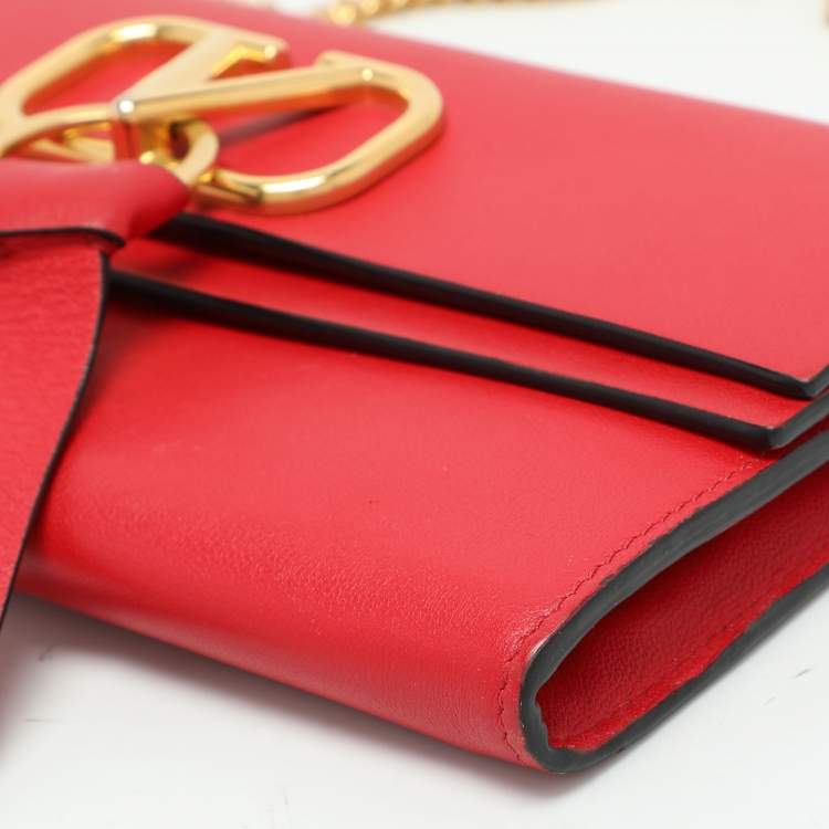 Pre Owned Valentino Red Leather VRing Shoulder Bag