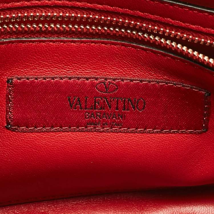 Pre Owned Valentino Red Leather Medium Rockstud Spike Top Handle Bag