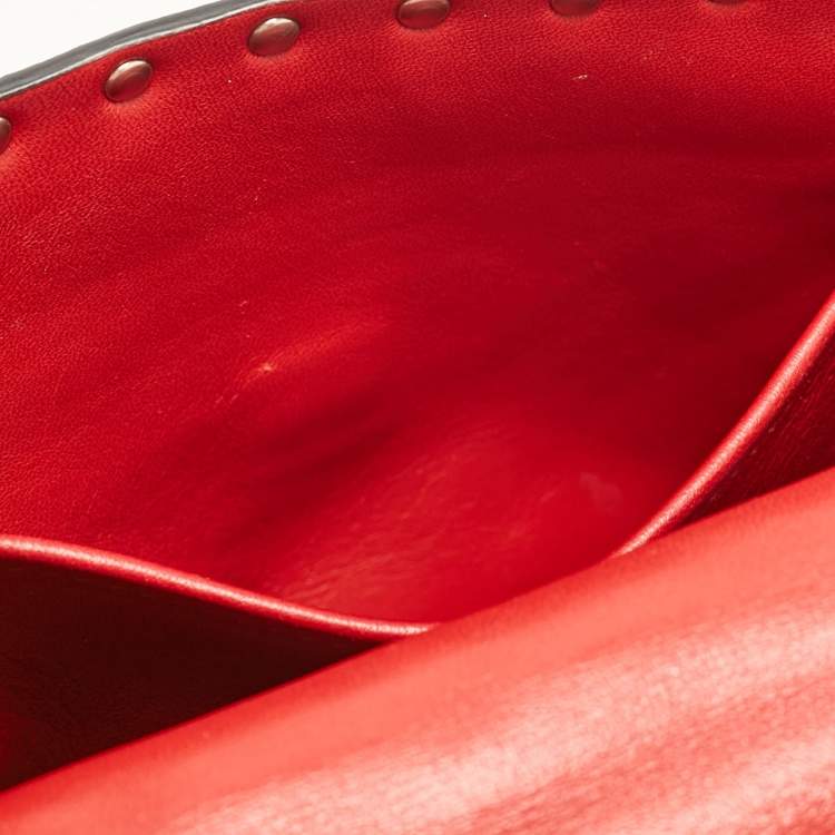 Pre Owned Valentino Red Leather Medium Rockstud Spike Top Handle Bag