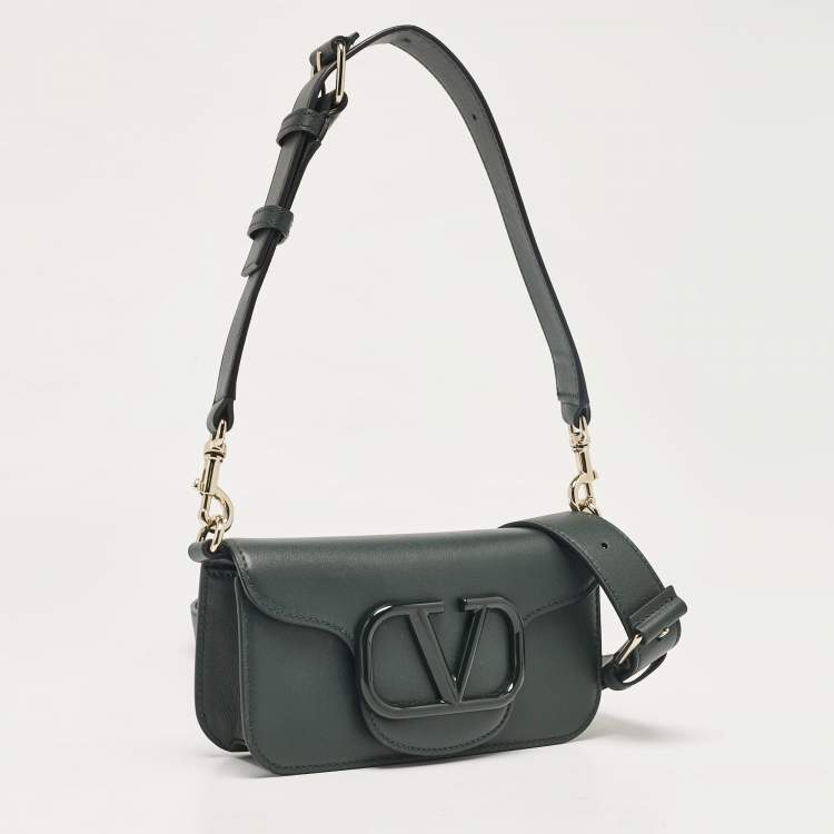 Pre Owned Valentino Dark Green Leather Small Loco Shoulder Bag