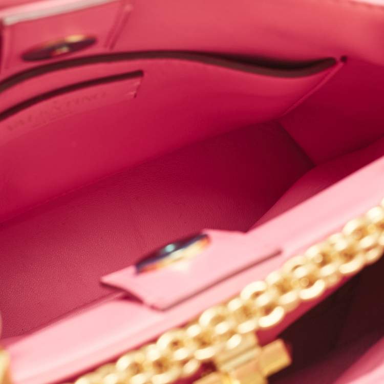 Pre Owned Valentino Pink Quilted Leather Small Roman Stud Top Handle Bag