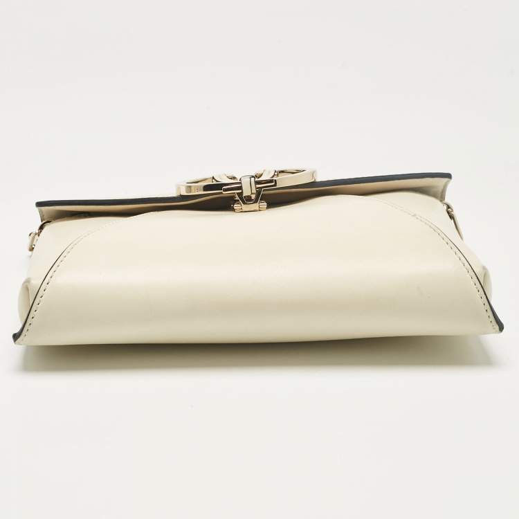 Pre Owned Valentino Off White Leather V Rivet Clutch Bag