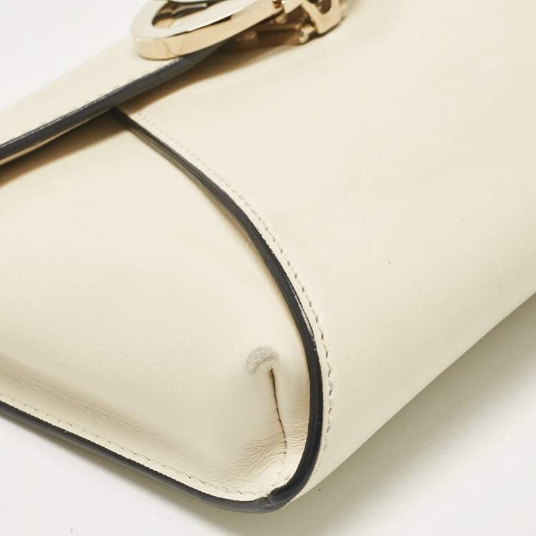 Pre Owned Valentino Off White Leather V Rivet Clutch Bag